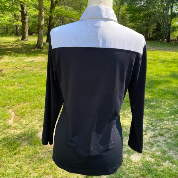 DONCASTER TOP BLACK WHITE COLOR BLOCK STRETCH Size S - Picture 7 of 9